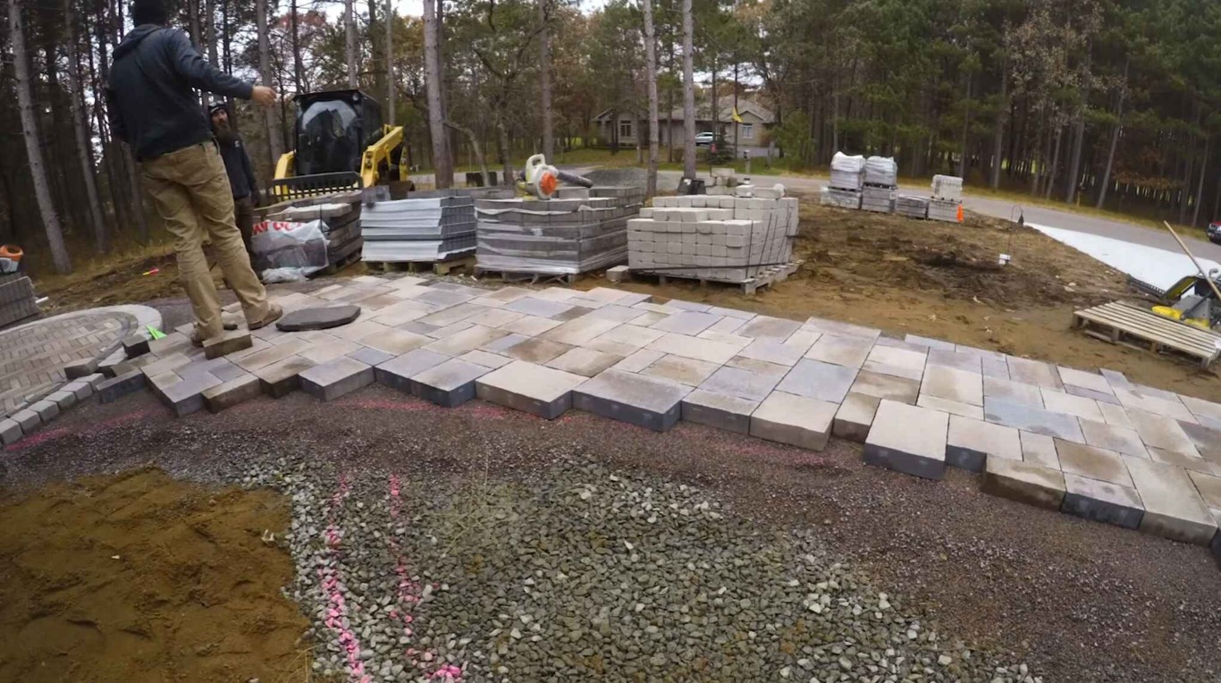 Professional crew installing paver stones for hardscaping project in El Centro, CA